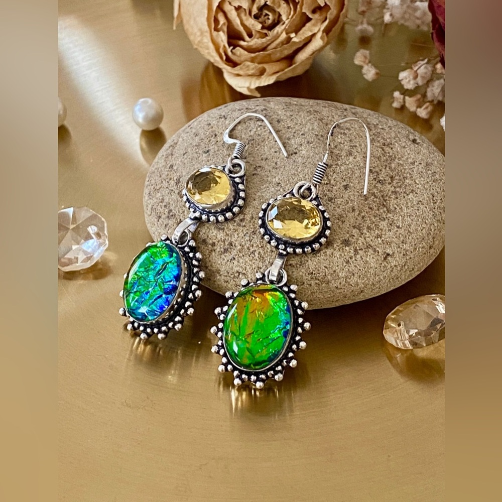 Tripet Fire Opal And Citrine Earring - Picture 5 of 8